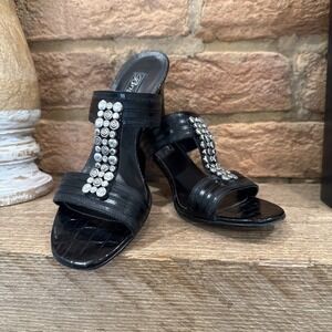 Brighton Black Leather Sandals Womens Size 7 Embellished Made in Italy